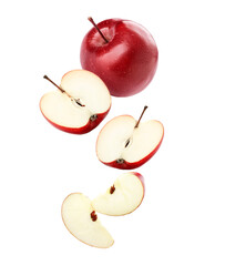 Flying red apples isolated on white
