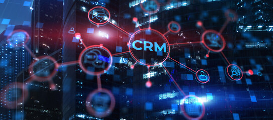 CRM. Customer Relationship Management on modern city background