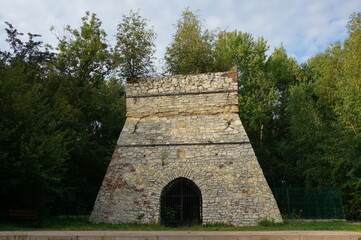 Fototapeta na wymiar Restored Old Lime Kiln in Mokre. Slaked lime is widely used in production. Quicklime is used as a ready-made material in metallurgy, chemical industry, for example. Mikolow, Poland.