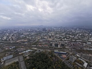 Fototapeta na wymiar Panorama of the city of Moscow, from a bird's-eye view, clear day