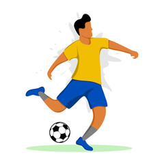 Soccer player kicks a ball. Flat design illustration