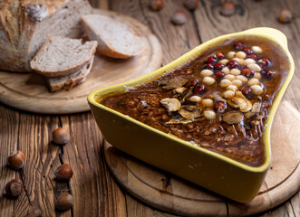 Rough pate with hazelnuts and mushrooms