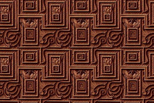 Seamless realistic nice wood texture. Simple wood carving pattern. Seamless repeat pattern for wallpaper, fabric and paper packaging, curtains, duvet covers, pillows, digital print. 3d illustration