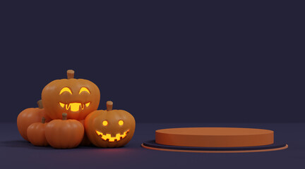 3d rendering Halloween background with podium for product display