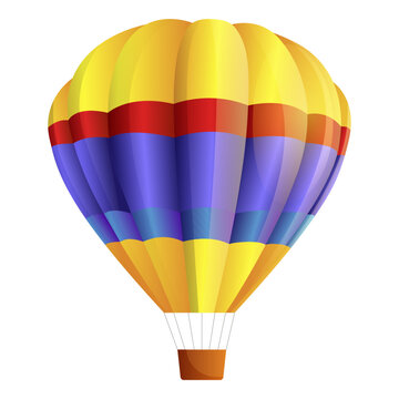 Colorful hot air balloon isolated on white background. Carnival air transport. Festival flight tour. Aviation sky fleet. Travel airline. Aero transportation for tourist passenger. Vector illustration