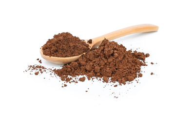 Cocoa in spoon wooden on white background