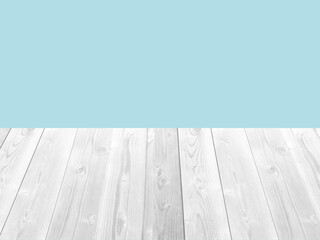 Empty Parquet room with a blue wall mockup and wooden plank floor