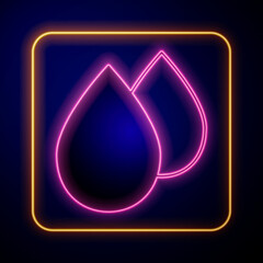 Glowing neon Water drop icon isolated on black background. Vector