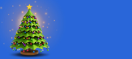 Christmas tree decoration banner with copy space.