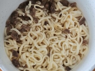 Close up of Ready-to-eat cup noodles.