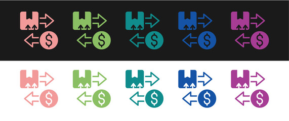 Set Tax carton cardboard box icon isolated on black and white background. Box, package, parcel sign. Delivery and packaging. Vector