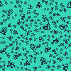 Black Stopwatch icon isolated seamless pattern on green background. Time timer sign. Chronometer sign. Vector