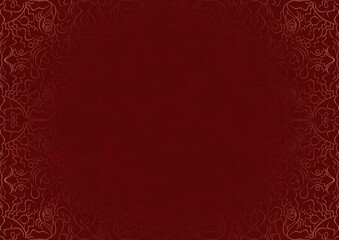 Deep red textured paper with vignette of golden hand-drawn pattern. Copy space. Digital artwork, A4. (pattern: p07-1b)