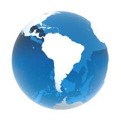 earth globe, south america on world map