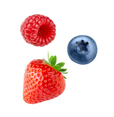 Strawberry, raspberry, blueberry isolated on white background