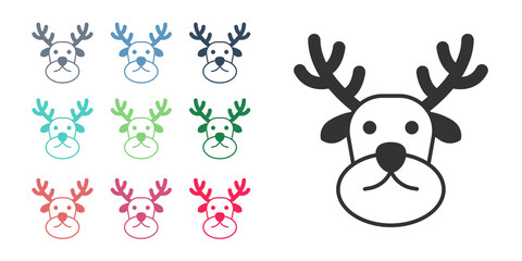 Black Reindeer icon isolated on white background. Merry Christmas and Happy New Year. Set icons colorful. Vector