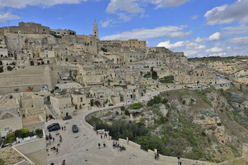 Obraz premium Matera, Basilicata, Italy. Panoramic shots of the city with Unesco World Heritage status, situated on a rocky promontory.