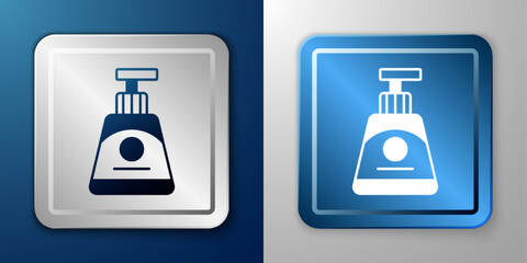 White Cream or lotion cosmetic tube icon isolated on blue and grey background. Body care products for woman. Silver and blue square button. Vector