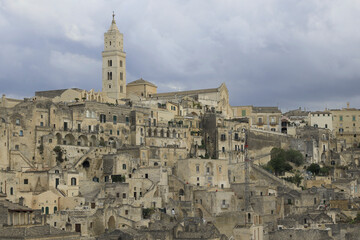 Obraz premium Matera, Basilicata, Italy. Panoramic shots of the city with Unesco World Heritage status, situated on a rocky promontory.