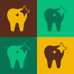 Pop art Tooth whitening concept icon isolated on color background. Tooth symbol for dentistry clinic or dentist medical center. Vector