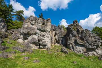 Fototapeta na wymiar Practice climbing rock near Bamberg/Germany in Franconian Switzerland