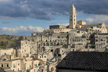 Obraz premium Matera, Basilicata, Italy. Panoramic shots of the city with Unesco World Heritage status, situated on a rocky promontory.