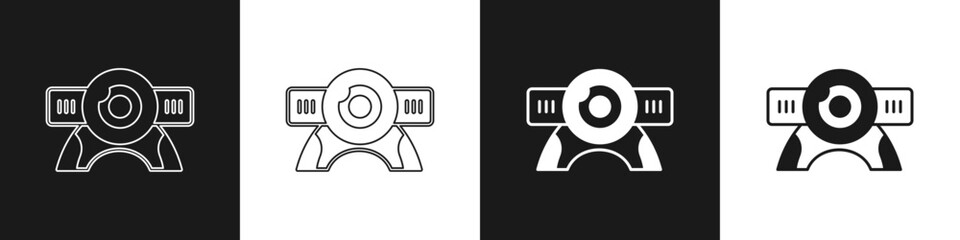 Set Web camera icon isolated on black and white background. Chat camera. Webcam icon. Vector