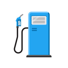 Vector illustration of blue gas station with petrol pump. Isolated on white. Flat style