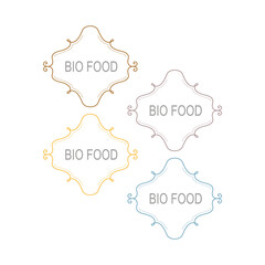 Bio Food Ornamental Labels Set isolated On White
