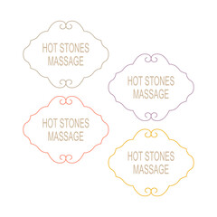 Hot Stones Massage Ornamental Labels Set Isolated on White