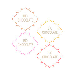 Colored Ornamental Bio Chocolate Labels ( Yellow, Pink, Brown, Red ) Isolated on White