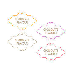 Colored Ornamental Labels Chocolate Flavour isolated On White