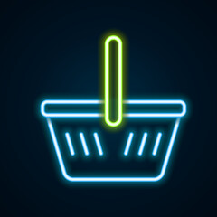 Glowing neon line Shopping basket icon isolated on black background. Online buying concept. Delivery service sign. Shopping cart symbol. Colorful outline concept. Vector