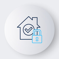 Fototapeta na wymiar Line House under protection icon isolated on white background. Home and lock. Protection, safety, security, protect, defense concept. Colorful outline concept. Vector