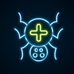 Obraz premium Glowing neon line Spider icon isolated on black background. Happy Halloween party. Colorful outline concept. Vector