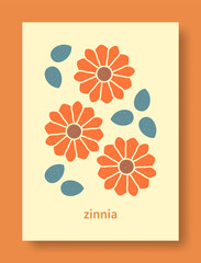 Abstract still life of zinnia flower in pastel colors. Modern art collection. Zinnia flower vector illustration.