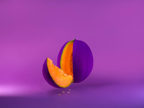 Conceptual genetically modified melon with purple skin