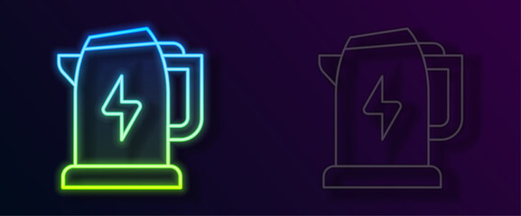 Glowing neon line Electric kettle icon isolated on black background. Teapot icon. Vector