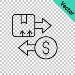 Black line Tax carton cardboard box icon isolated on transparent background. Box, package, parcel sign. Delivery and packaging. Vector