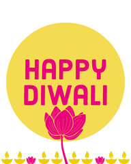 Happy Diwali wishes greeting card, abstract background with flowers and lighting candles, graphic design illustration wallpaper