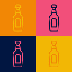 Pop art line Champagne bottle icon isolated on color background. Merry Christmas and Happy New Year. Vector