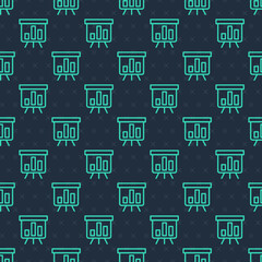 Fototapeta premium Green line Board with graph chart icon isolated seamless pattern on blue background. Report text file icon. Accounting sign. Audit, analysis, planning. Vector
