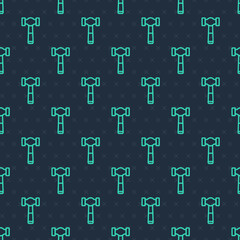 Green line Hammer icon isolated seamless pattern on blue background. Tool for repair. Vector