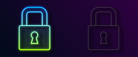 Glowing neon line Lock icon isolated on black background. Padlock sign. Security, safety, protection, privacy concept. Vector