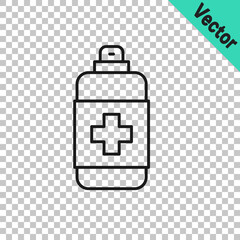 Obraz premium Black line Bottle of liquid antibacterial soap with dispenser icon isolated on transparent background. Antiseptic. Disinfection, hygiene, skin care. Vector