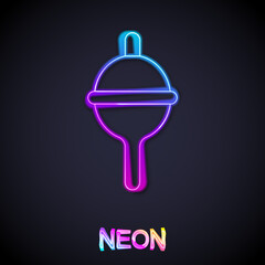 Fototapeta premium Glowing neon line Fishing float icon isolated on black background. Fishing tackle. Vector