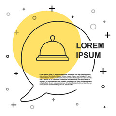 Black line Covered with a tray of food icon isolated on white background. Tray and lid sign. Restaurant cloche with lid. Random dynamic shapes. Vector