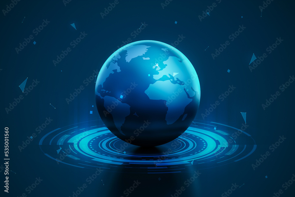 Poster global internet digital technology network on world connection business data concept 3d background w
