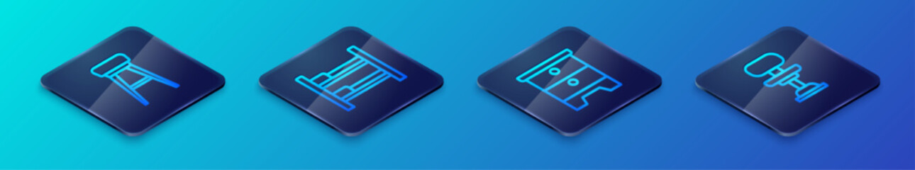 Set Isometric line Furniture nightstand, Chair, Office chair and Bunk bed icon. Vector