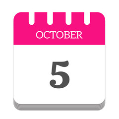 October 5 calendar flat icon